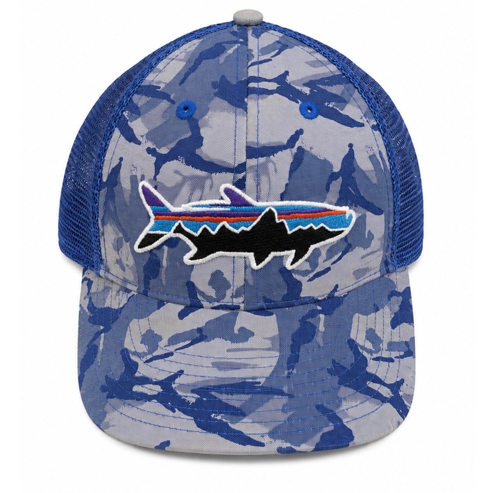 Patagonia Fitz Roy Tarpon Trucker Hat Blue Camo‎ Mesh Snapback Fishing Cap